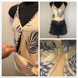 Pale Yellow Tank w/ Palm Leaves